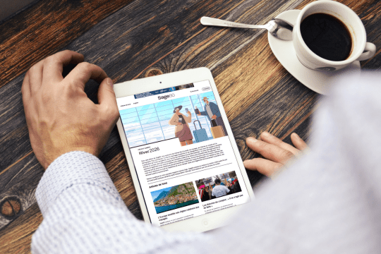 Tablette montrant une image du dernier numéro de Sage60.